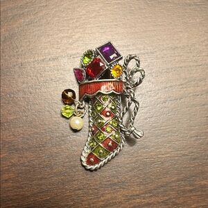 Festive Multicolor Stocking Brooch